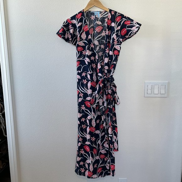 Draper James Floral Short Sleeve Wrap Linen Dress - Picture 3 of 12